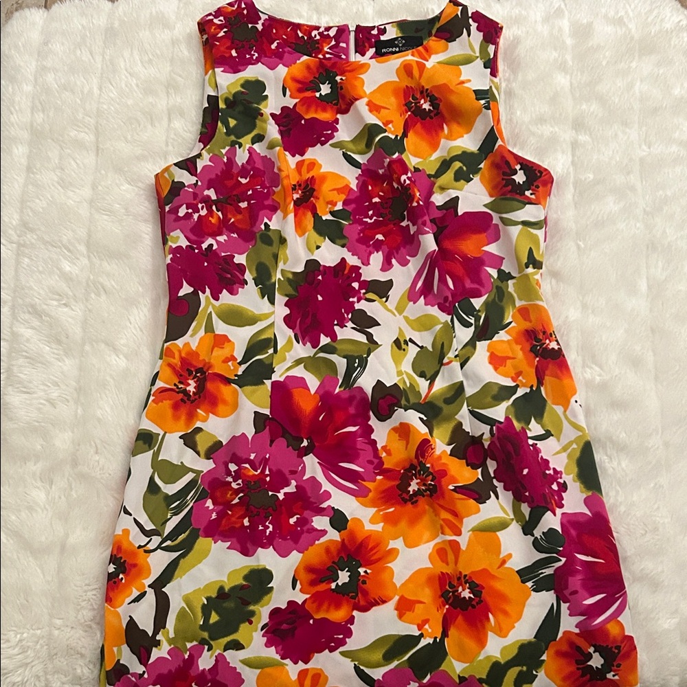 Ronni Nicole Floral Midi Dress - Pink, Orange, Green